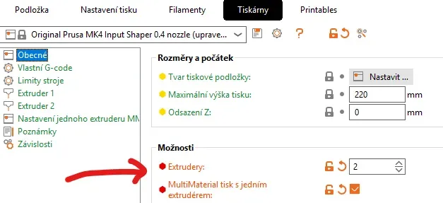 Nastavení extruderu